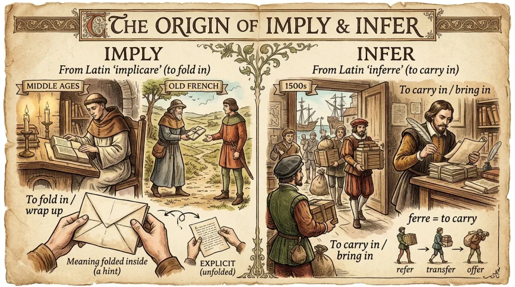 The Origin of Imply and Infer